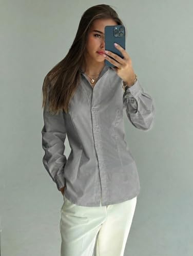 Image of OOMPH! Women Solid Cotton Shirt with Back Tie-Up Detail | Corset Style | Cinched Waist Shirt | Cotton Formal Shirt