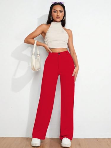 Image of Toochki Trousers for Woman Pants Women's Formal Office Korean | Black Track Pant | Straight | Cotton Spandex Stretchable Trouser | High-Waisted Bottom Wear