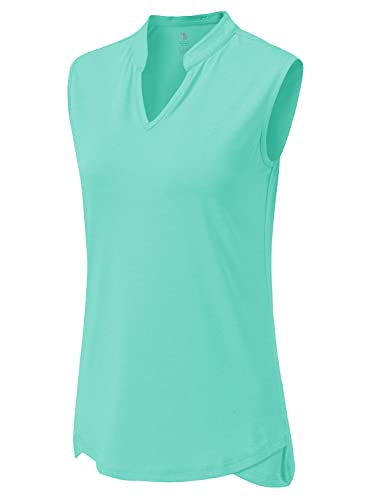 Image of BGOWATU Women's Golf Polo T-Shirts Sleeveless V Neck Collarless Tennis Shirts UV Protection Quick Dry Lightweight
