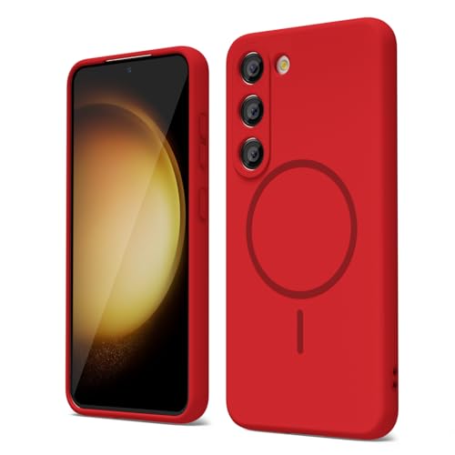 oakxco for Samsung Galaxy S23 Plus Case Silicone Mag Safe, Magnetic Slim Thin Phone Case Compatible with Magsafe, Women Girls Cute Girly Aesthetic Soft Rubber Gel Safecase with Camera Cover, Red
