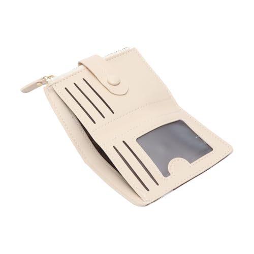 1Pcs Card Wallet Button-Fold Card Wallet PU Leather Cream 11.4x9.1cm3