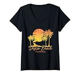 donna destin beach florida fl surf vintage tramonto surfer retro maglietta con collo a v