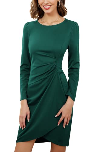 Kate Kasin Women's Wear To Work Dresses Retro Ruched Cocktail Bodycon Dress Dark Green M #TOP2