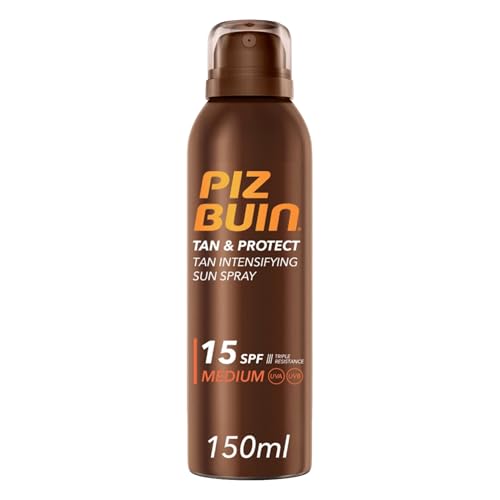 PIZ BUIN Protector Solar Aceite en Spray SPF15, Tan & Protect Acelerador de Bronceado de Protección Media, con Protección UVA/UVB, 150 ml
