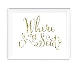 Andaz Press Wedding Party Signs, Glam Gold Glitter Print, 8.5-inch x 11-inch, Where is My Seat?, 1-Pack