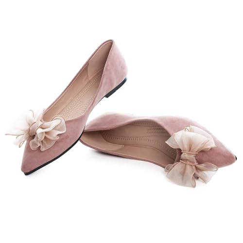 Image of SAILING LU Womens Bowknot Ballet Flats Pointy Toe Suede