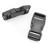 Side Release Buckle, Plastic Buckles for 1 inch Webbing and Backpack Strap, Plastic Snaps Clips for Straps, Dual Adjustable Heavy Duty Belt Button for Fanny Pack Waist Bag Dog Collars 2 Pack (Black)
