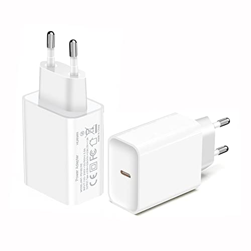 Cargador Rápido USB C,Tinwoo 2 Paquete 20W PD Adaptador Enchufe Tipo C Cargador Movil Rapido para iPhone 14/14 pro/14 plus/14 Pro max/13/12/11/SE/Xs MAX/XR/8, iPad Pro/Mini, Samsung,Píxel 4/3(Blanco) Cover