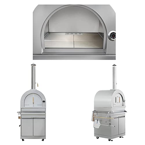 Sinda 6 Piece Modular Outdoor Kitchen Suit In Stainless Steel, W/Pizza Oven, 4 Burner Natural Gas Grill, Bbq Grill Cabinet, 24" Wine Cooler, Fridge Cabinet, Sink Cabinet (With Natural Gas Kit) #TOP1