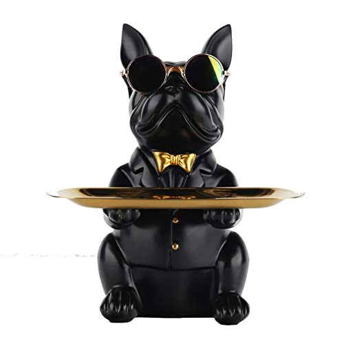 XYQXYQ Multifunktionale Bulldoggen-Statue, Harz-Hunde-Butler-Dekoration, Aufbewahrungstablett, kreative niedliche Hunde-Aufbewahrungstank, anwendbare Brieftasche, Schlüsselkette