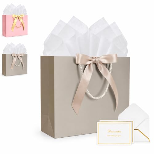 MESHA Gift Bags Set with handles Luxury Portable Paper Bag 1Pcs Champagne
