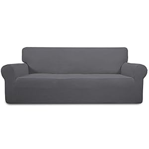 Easy-Going Stretch Sofa Slipcover 1-Piece Sofa Cover Furniture Protector Couch Soft with Elastic Bottom for Kids, Polyester Spandex Jacquard Fabric Small Checks (Sofa, Gray)