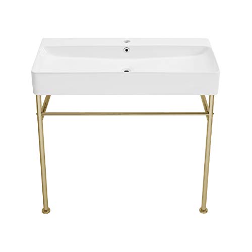 Fregadero de cerámica 91,4 cm Carre blanco oro anti manchas para ollas grandes 2