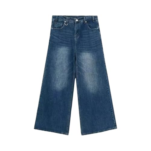 Men’S Vintage Baggy Jeans Mid Waist Loose Fit Denim Pants Casual Wide Leg with Zipper Fly and Pockets