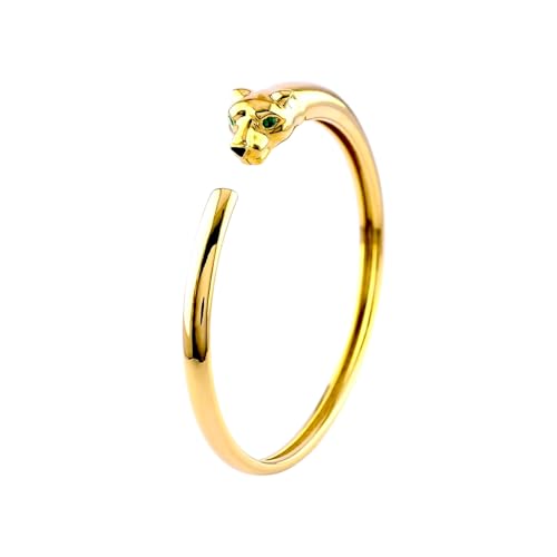 14K Gold Filled Bangle Bracelet/Panther 925 Sterling Silver Cuff Bangle/Emerald Eye Bangle Bracelet/Animal Bangles Jewelry/Certified Gift For Her
