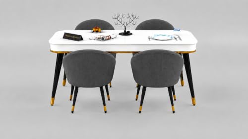 Image of WOODEN SPACE Majestic 4 Seater Wooden Dining Table Set | Urban Marble Top Dining Table with Chairs for Dining Room & Kitchen (Modern Classic Dark Grey) (54 x 36 x 30 inch)