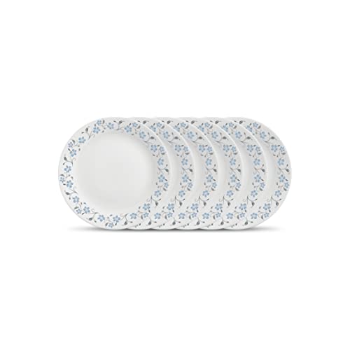 La Opala Diva, Ivory Collection, Juego de platos de cristal opal, 6 piezas, Grace Blue, Blanco, Estándar