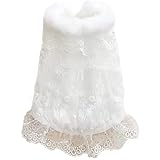 ICOUCHI 犬服 ワンピース 秋冬 ペット服 お姫様 ドッグウェア ドレス 裏起毛 レース ふわふわ 可愛い 防寒 暖かい 小型犬 中型犬 猫の服 洋服 脱毛保護 人気 寒さ対策 (S, ホワイト)