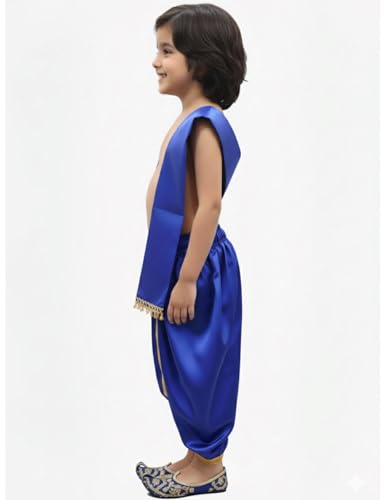 Image of BookMyCostume Indian Traditional Costume for Kids | Ramayana Dress for Boys | Blue Dhoti with Patka Dussehra | Mythology Fancy Costume for School Annual Day Performance | 5-6 Years