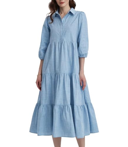 Women's Summer Maxi Dress Casual Button Up Cotton...