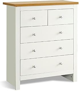 Blisswood 3+2 Drawer Chest of Drawers Bedroom MDF White Chest of Draws With Stainless Steel Knob Bedside Table Cabinet Storage For Living Room, Hallway, Furniture, 39.5D x 79W x 95H cm