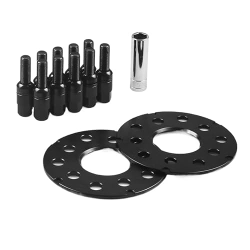 5MM Red Blue Black Wheel Spacer Adapters PCD 5x100 5x112 CB 57.1MM And M14*1.5 BALL BOLTS Compatible For VW Compatible For Audi Car(Black)