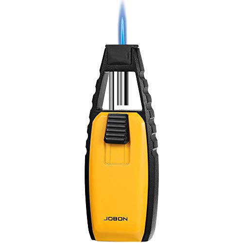 JOBON Windproof Torch Lighter Refillable Butane Gas Cigar Lighter, Household Must-Have and Portable Outdoor Accessory for Camping BBQ Hiking, in Yellow (Gas Not Included)