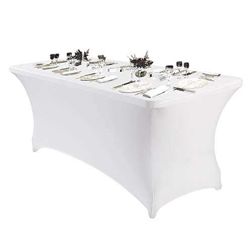 Image of Peomeise 8FT Spandex Table Cover Rectangular Stretch Spandex Tablecloth (White,8FT)