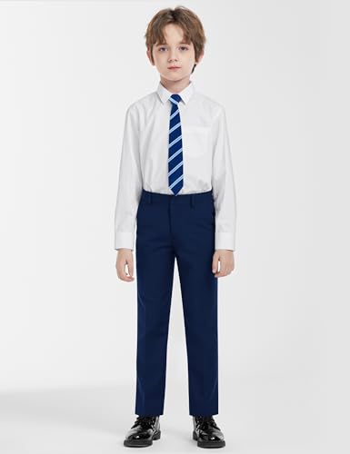 Image of Boys Suit Vest Set 4 Pieces Slim Fit Kids Navy Blue Formal Vest and Pants Set for Wedding Ring Bearer, Easter, First Communion, Confirmation, Graduation Teen Boys Size 8