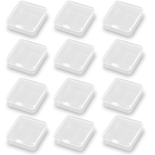 Image of 12Pack Plastic Storage Cases with Lid, 3.31 x 3.31 x 1.1 Inchs,Square Empty Clear Plastic Storage Containers for Small Items, Jewelry, Earrings, Necklace, Rings, Cosmetics, Threads, Beads, Crafts etc.