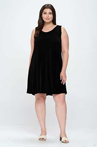 Jostar Women's Plus Size Dress – Sleeveless Tank Basic Stretch Casual Swing Flowy T Shirt One Piece 703Bn-Tx Black 2X #TOP1