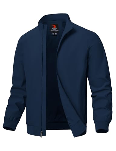Image of TBMPOY Mens Lightweight Jackets Light Windbreaker Full Zip Casual Work Jacket Golf Business Fall Track Coat with Pockets