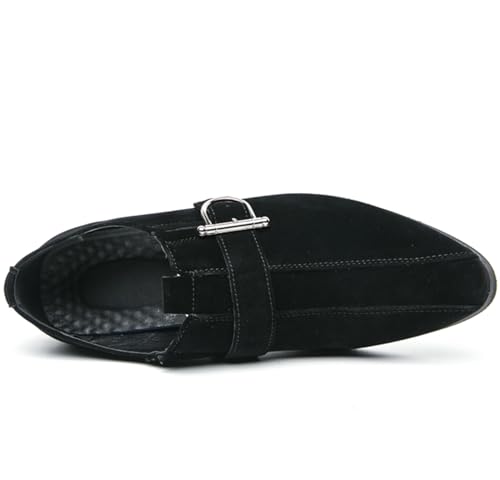 Men's Suede Leather Oxford Monk Strap Dress Shoes Black Slip-On Loafers with Silver Buckle Business Classic Formal Loafer for Men3