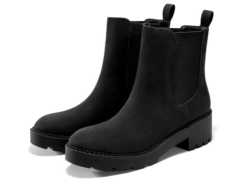 Coutgo Womens Platform Chunky Low Heel Slip on Chelsea Boots Suede Elastic Ankle Boots3