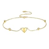 DOVRAN Pulsera de corazón de oro de 14 quilates para mujer, joyería de corazón de oro real, regalos para ella, día de San Valentín, 6.5 x 8, oro amarillo, sin piedras preciosas