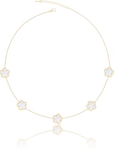 14K Gold Plated Four Leaf Clover Pendant Dot Necklace for Women Lucky Flower Jewelry