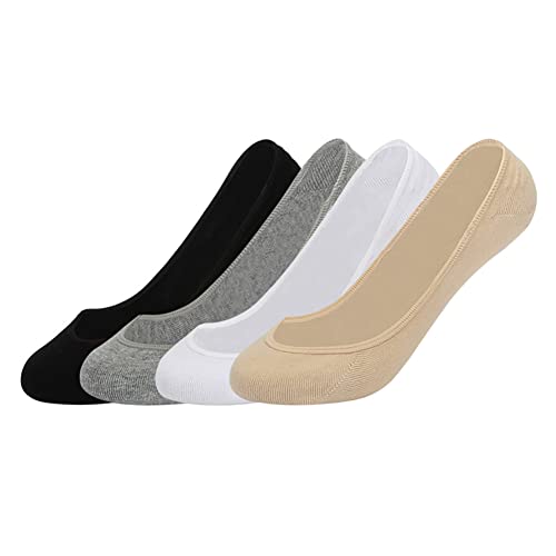 Image of 4PCS No Show Invisible Socks For Women, Cotton Pumps, Silicone Non-slip Boat Socks, High Heel Flat Socks For Girls Size 8-9.5 (4 PCS)