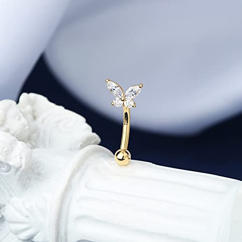 Oufer Gold Rook Piercing Jewelry 14K Solid Gold Butterfly Eyebrow Rings Rook Earrings 16G Daith Curved Barbell #TOP1