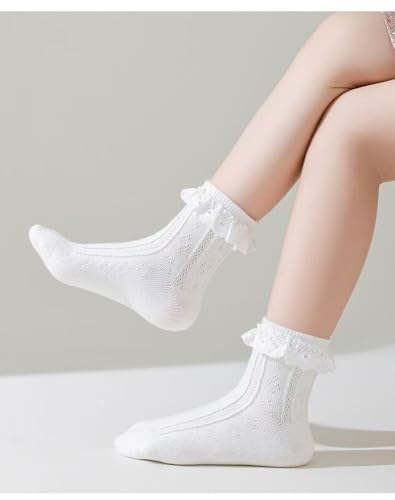 2-9Y Toddler Girls Cute White Ruffle Lace Ankle Socks Frilly Cotton School Socks Gift for Little Girls4