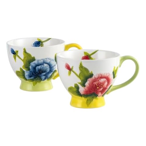 HENXFEN LEAD Porcelain Coffee Mugs 16 oz – Froral Tea Cups, Hand-Painted Coffee Cup Set of 2, Perfect for Coffee, Tea, Hot cocoa, Cappuccino, Gifts for Women, Mom, or Friends Cover