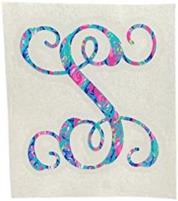 Dash of Flair - Vine Monogram Initial S in Blue and Pink Abstract Pattern, Size 3.25 inches H x 3 inches W for Tumbler, Cup, Water Bottle, Laptop, Back Car Window, Personalized Gift, and More