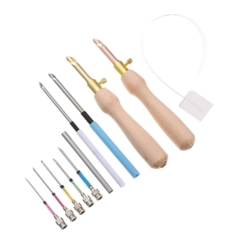 SEWACC DIY Sewing Tools Punch Needle Embroidery Set Punch Needle for Stitching Wooden Handle Comfortable Grip