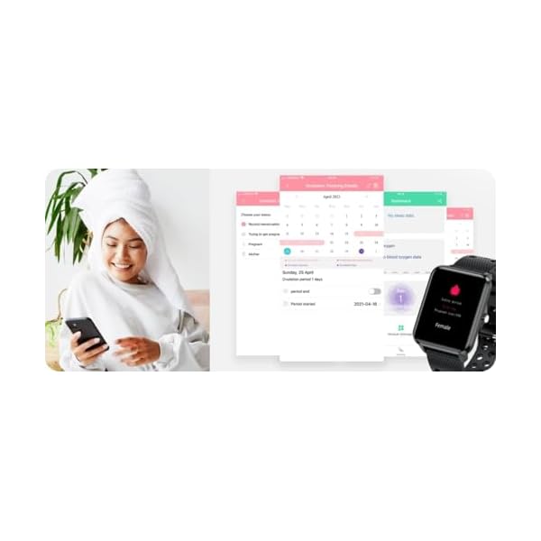 bemi Smartwatch Fitness Tracker - Heart Rate Monitor, Blood Oxygen, Sleep Tracking, Pedometer Step Calories Tracker - 1.5 Inch Touchscreen IP68 Waterproof Women Men - Black - Image 6