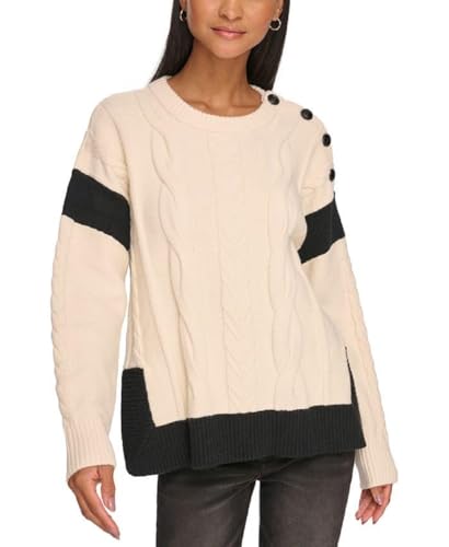 KARL LAGERFELD Women's Long Sleeve Cable Sweater