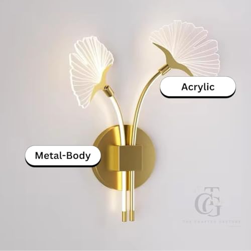 Image of Modern LED Wall Sconce Light, Dual Ginkgo Leaf Design, Metal Base with Three Colour Illumination (Warm White, Natural White, Cool White), Indoor Decorative Lighting|Gold