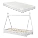 [en.casa] Cama para Niños de Pino con 1 Colchón con Cama Extraíble Superficie Extra Carpa Indio Tipi 90 x 200 cm Cama Infantil Certificado Oeko-Tex 100 Blanco Mate