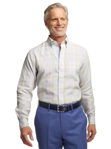 Paul Fredrick Men's Classic Fit Non-Iron Linen Plaid Dress Shirt2