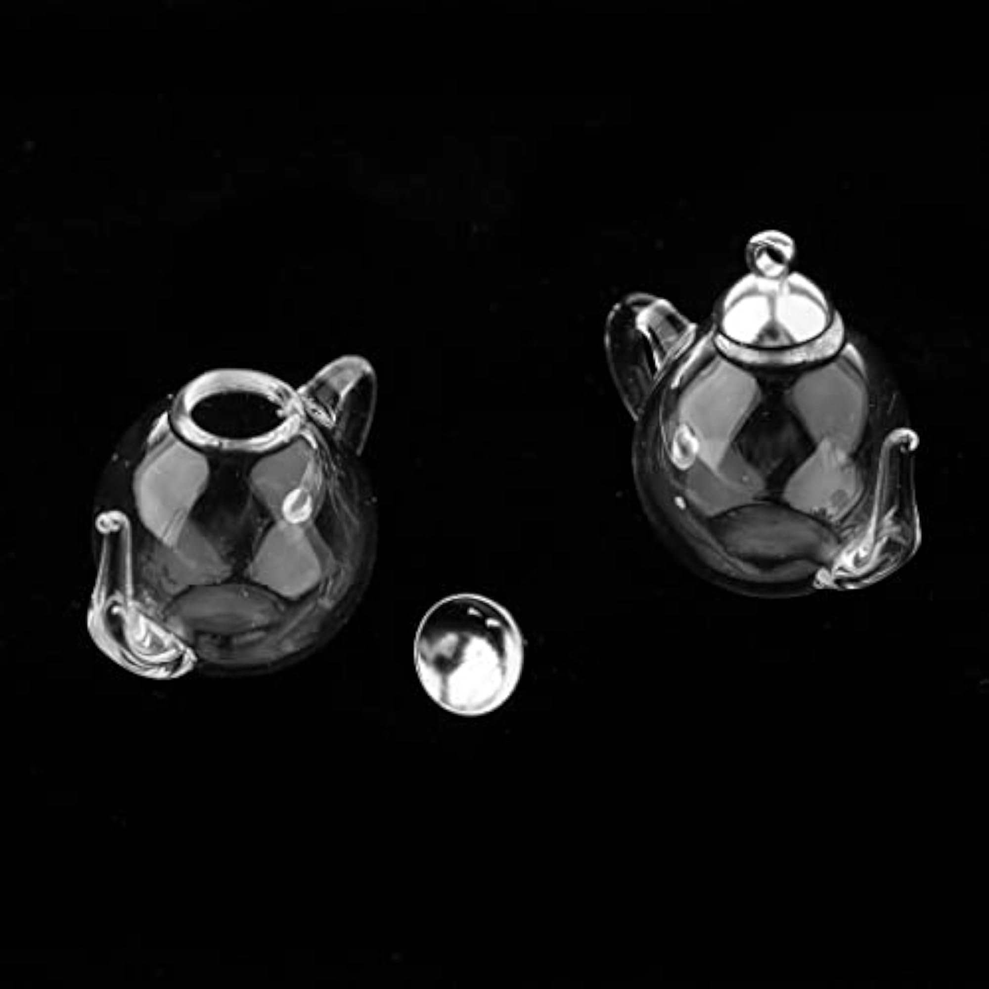 6x2Pcs Mini Teapot Empty Glass Wishing Bottle Charms