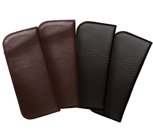 Image of Calabria Slip-In Eye Glasses Case Faux Leather Felt Black Brown 4Pack Men Women Soft Eyeglasses Pouch Sunglasses Holder Bag