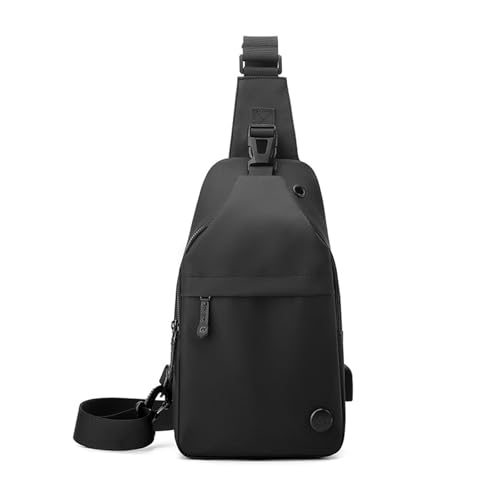 FANDARE Bolsos de Hombro Cruzados Impermeable Bolso Bandolera con Agujero de Auriculares Chico Bolsas de una Sola Correa Ciclismo Mensajero Trabajo de Pecho asimétrico Nailon Sling Bag Negro